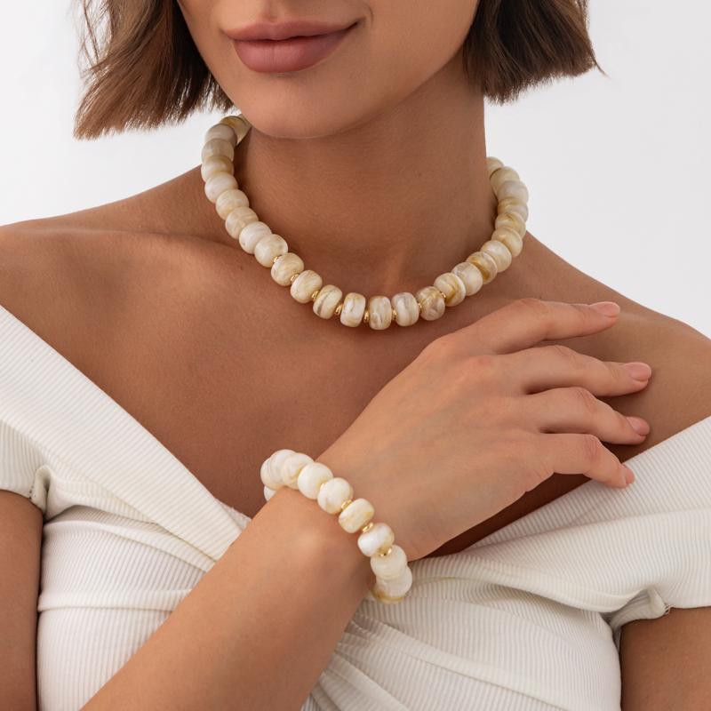 Trendy Y2K Aesthetic Smudge Resin Bead Chain Necklace Lightweight for Women Summer Beach Wear Jewelry Gift