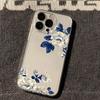 Blue Leaf White Flower Pattern Transparent Phone Case for Samsung Galaxy A56 A55 A35 A36 A15 S25 Ultra S24 FE S23 S22 Plus Cover