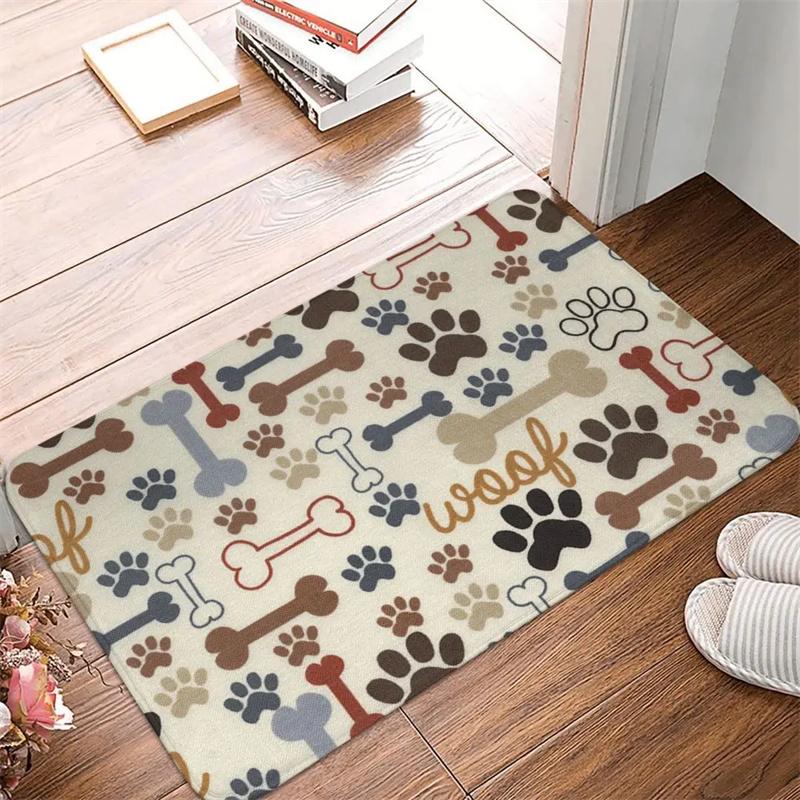 Blue Dog Paw Bone Pattern Entry Doormats Living Room Bedroom Entrance Mat Machine Washable Non-slip Carpet Home Decor Doormat