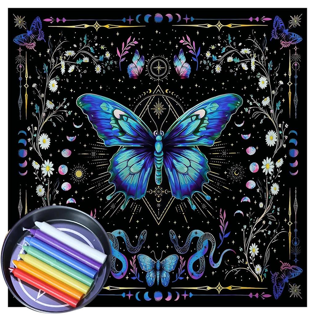 Tarots Tablecloth Altars Cloth Butterfly Flower Astrologys Tablecloth Divinations Card Cloth Tapestry Wall Decoration