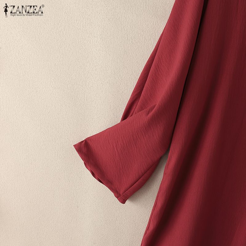 ZANZEA Women Casual V-Neck Loose 3/4 Sleeve Solid Blouse