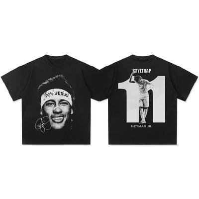Hip Hop Americano Verano Neymar Camiseta Pesada de Manga Corta con Cuello Redondo Estilo Retro Moda para Hombre y Mujer Top de Manga Corta
