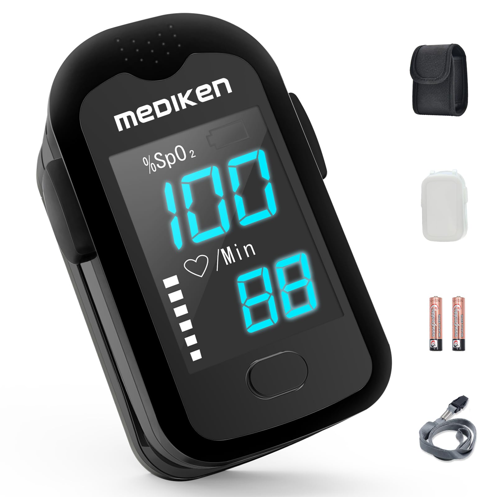 

MEDIKEN designated medical Pulse oxygen concentration heart rate measurement for home at mountain LED easy to high easy to operate and portable чорний