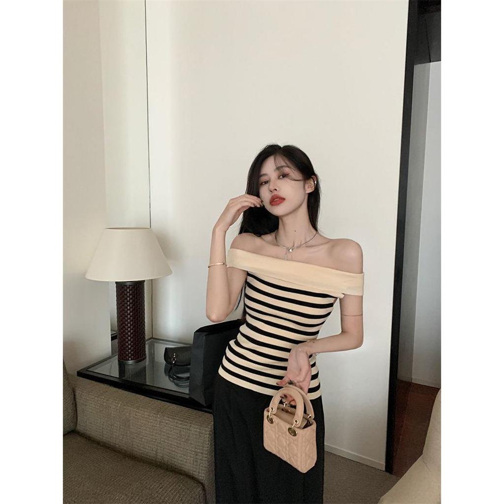 Women's Summer Off-the-Shoulder Striped Knit Sleeveless Top