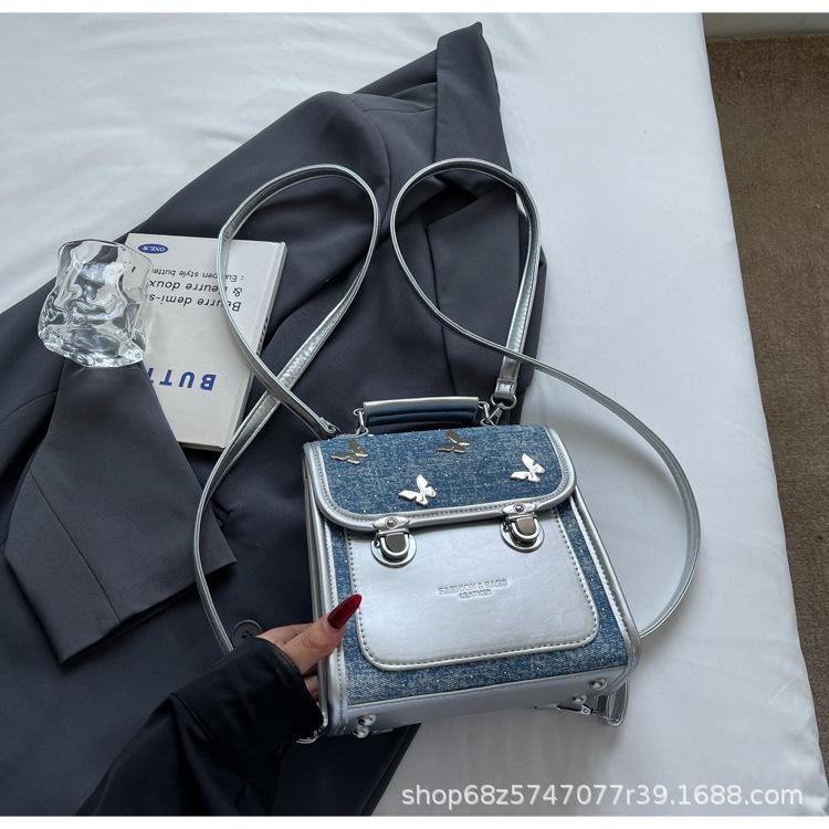 Premium sense niche denim backpack women's 2025 new trendy fashion shoulder messenger bag travel small backpack