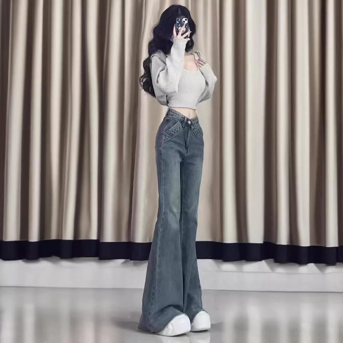 

Online Supermarket Women s Vintage Micro-Flare Jeans: Autumn Trendy, Slimming, Height-Enhancing, Flared Long Pants Triple Extra Large