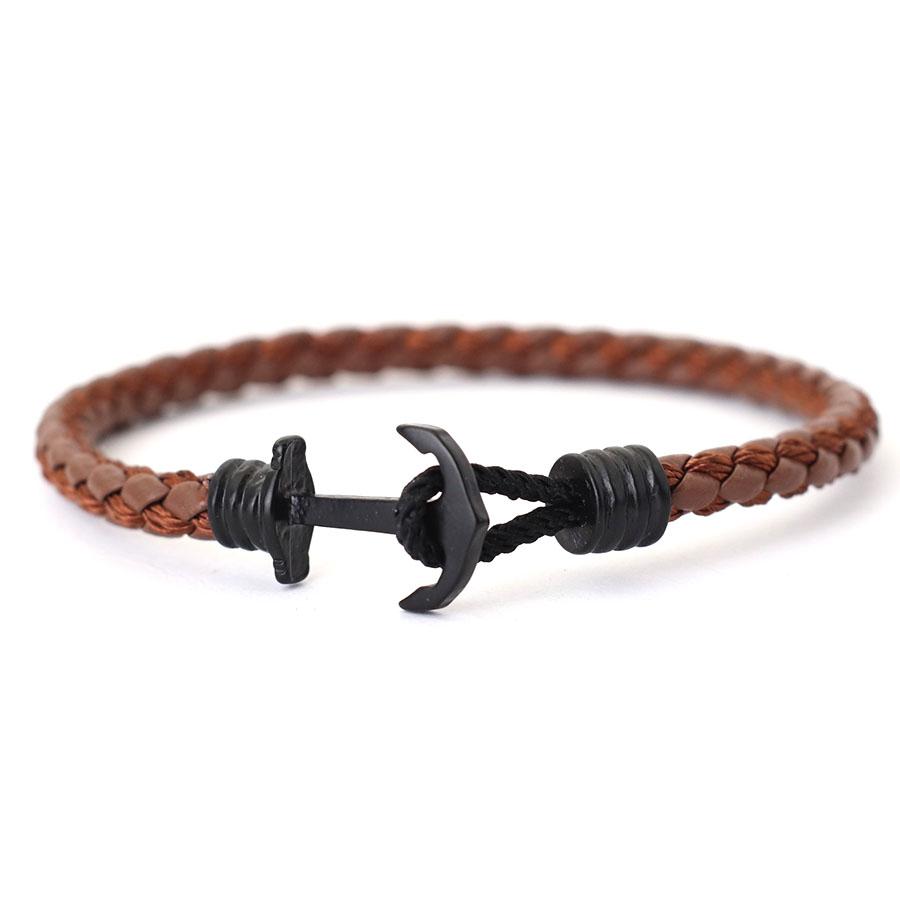Trendy Hand-Woven Leather Men Bracelet Brown Vintage Navy Anchor Braclet Outdoor Riding Couple Leather Rope Bracelet