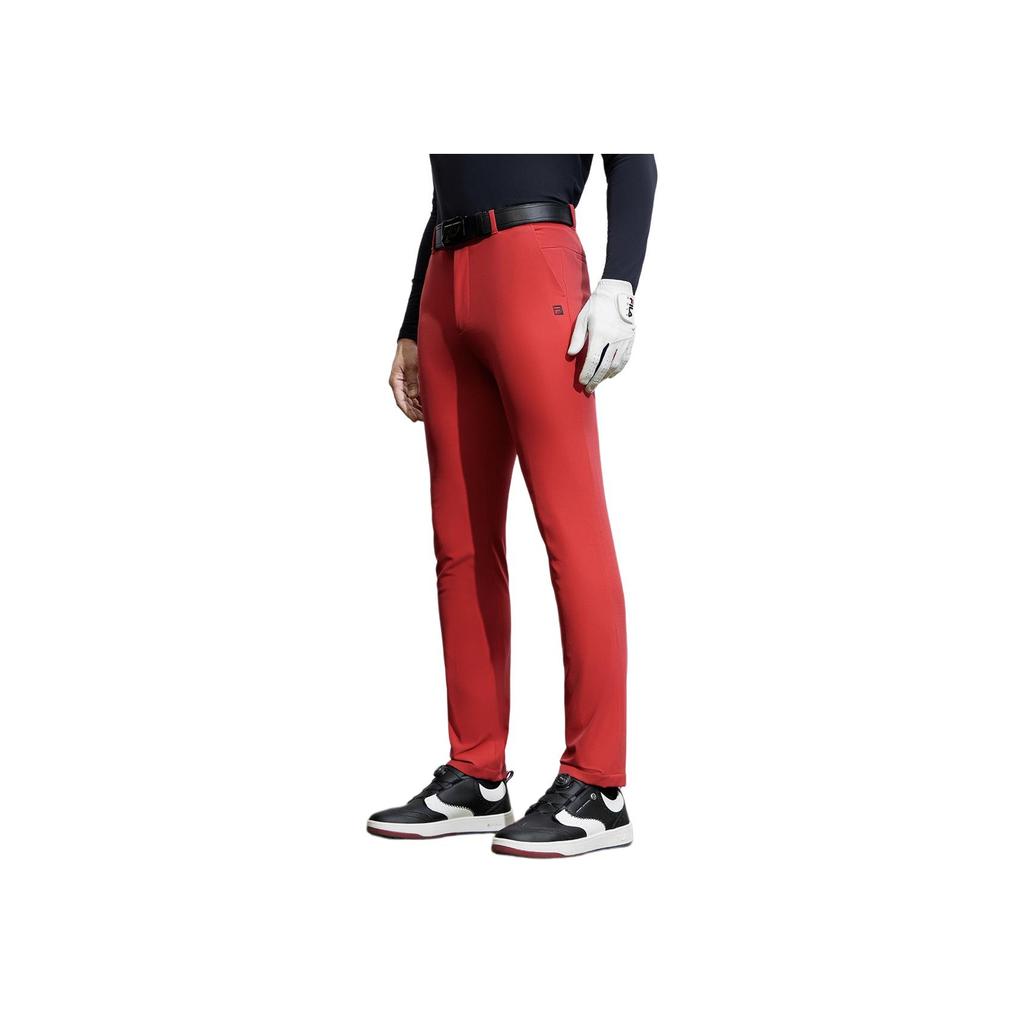 FILA Golf Series Solid Color Elite Woven Straight Leg Casual Pants Men bottoms Fluorescent-Flame-Red A11M415804F-RD