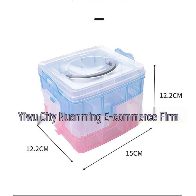 

Three-Layer Transparent Jewelry Box with Handle - 18 Detachable Colorful Grids for Beading & Tackle Storage As shown