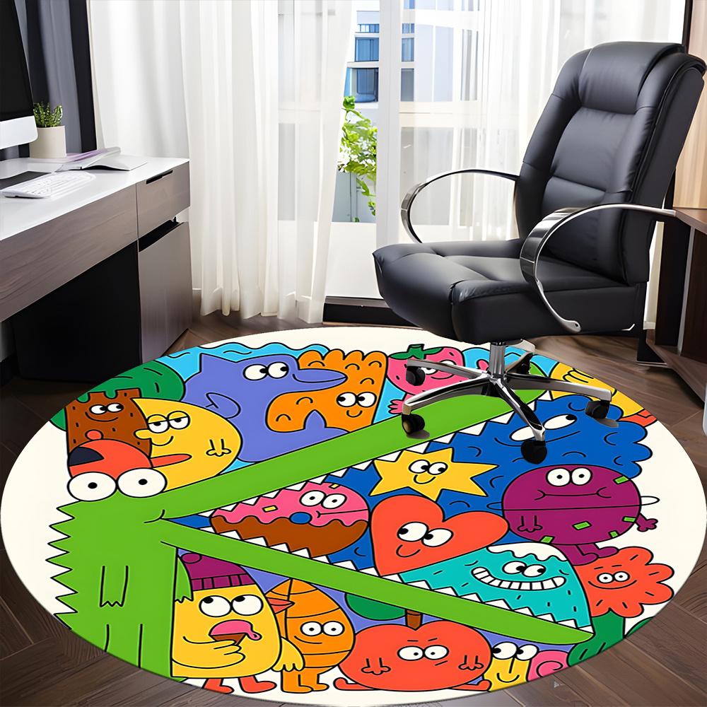 1pc Colorful Creatures Office Round Area Rug, Indoor Mat Suitable ForOffice, Under Office Chairs Bedroom Living Room Home Decor, Room Decot208