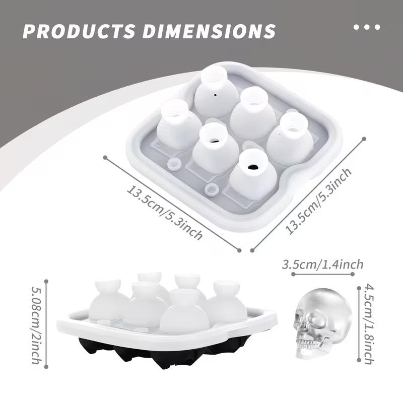 Totenkopf Eisballform Silikon 3D Flexible Eiswürfelbehälter BPA-frei Eiswürfelformen für Gefrierschrank Horror Totenkopf Kopf Cocktail Eisballbereiter