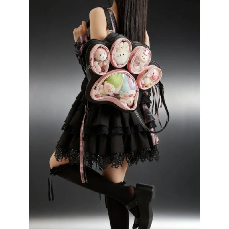 Sweet Cute Cat Paw Lolita Bag Ladies Multi Layer Large Capacity Backpack Women Fashion Color Black Shoulder Bags Mochilas Mujer