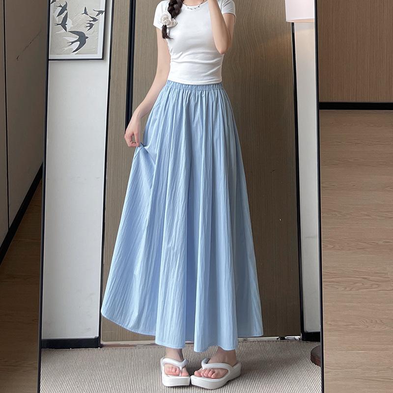 

Spring Summer Women s A-Line High Waist Pants Skirt Women Culottes Casual Loose Ice Silk Wide Leg Pants XL світло-синій колір