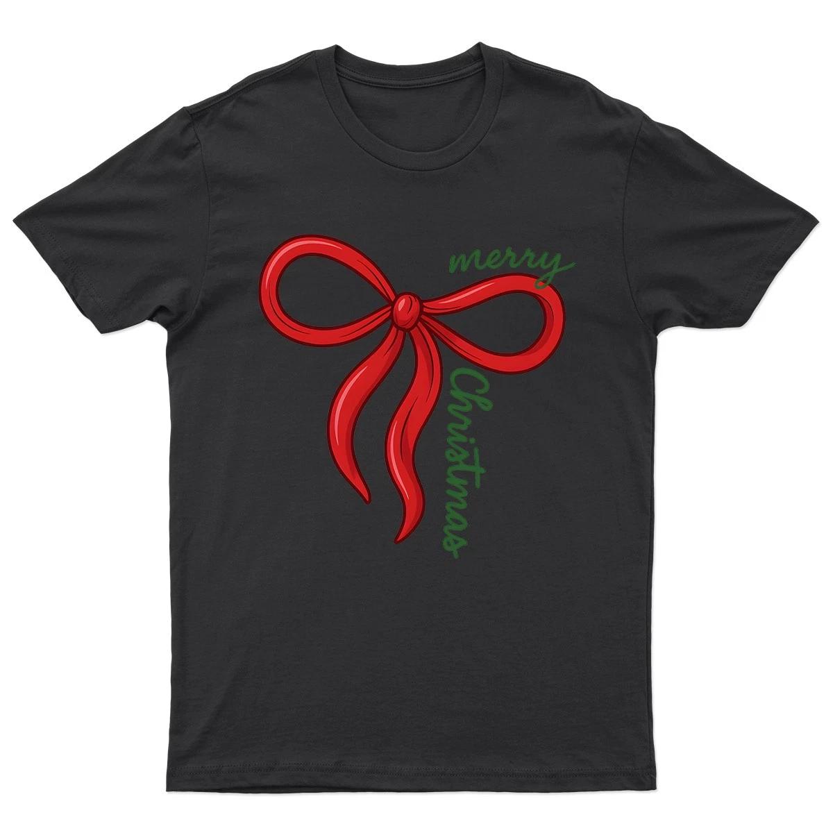 Merry Christmas Red Bow T-Shirt Unisex Gift Retro Funny Womens Vintage Mens L