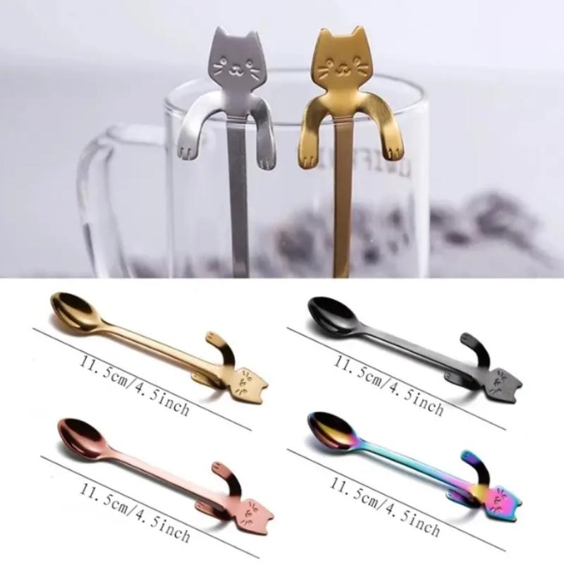 Nerezová kávová lžička 304, kreativní dezertní lžička, roztomilá kočičí míchací lžička, hrnková lžička s dlouhou rukojetí