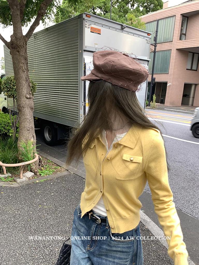Fragrant Style Knitted Lapel Sweater: Autumn/Winter Warm Layer for Women