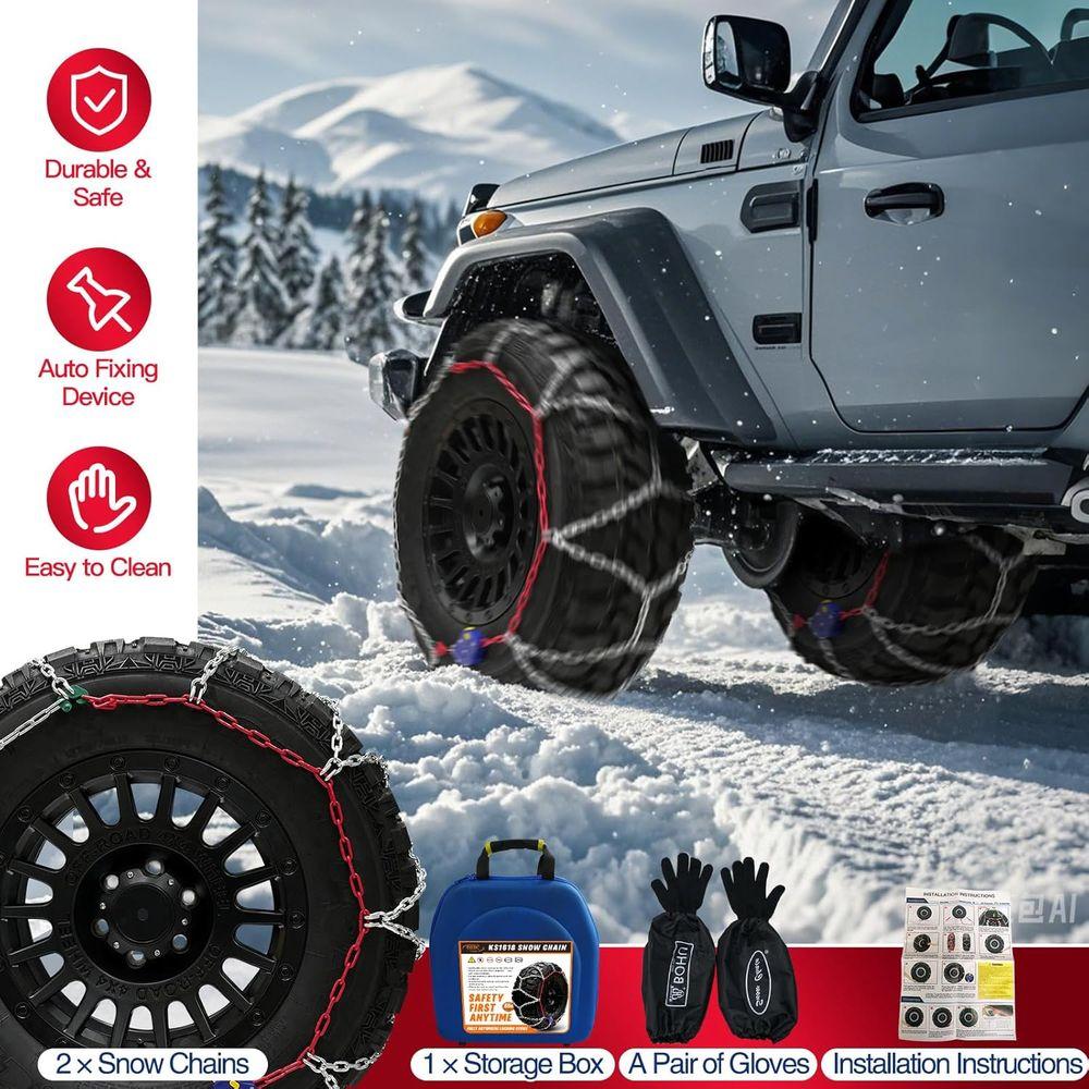 Auto Lock Snow Tire Chains,1 Min Quick, 4.5mm Enhance Manganese Steel Anti Skid Chains for Car SUV And Pickup Trucks Tire Tracti