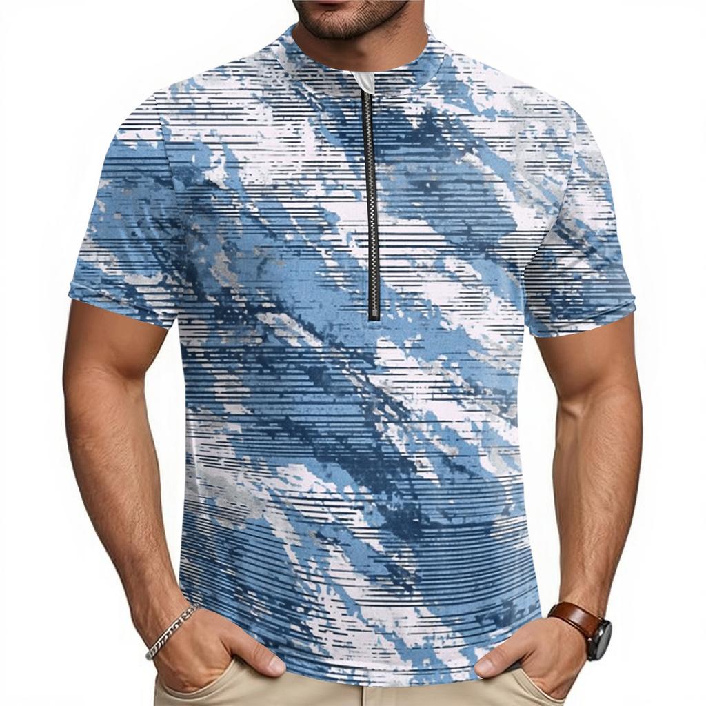 Herren Crew-Neck Bedrucktes Reißverschluss Atmungsaktives Schnelltrocknendes Kurzarm-Radtrikot für Outdoor-Sportarten und Straßenfahrten