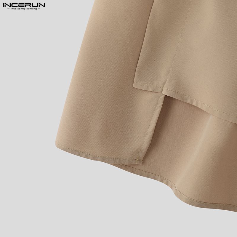 INCERUN Men Tie Lapel Neck Short Sleeve Buttons Irregular Casual Oversized Shirts