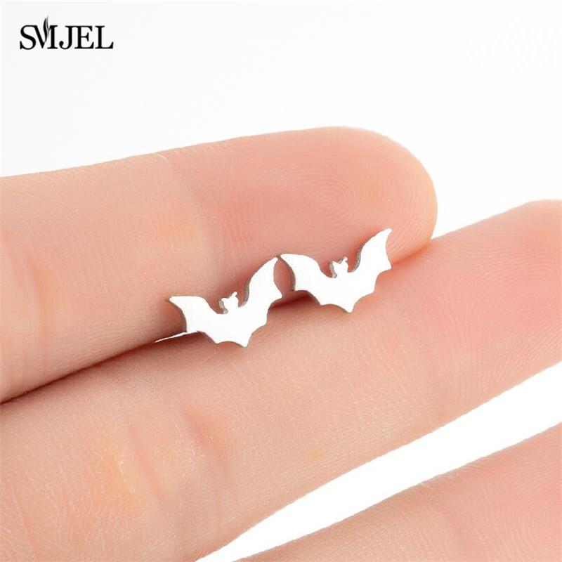 Stainless Steel Bat Stud Earrings For Women Men Punk Funny Halloween Party Gift Black Bat Earings Studs Jewelry Wholesale
