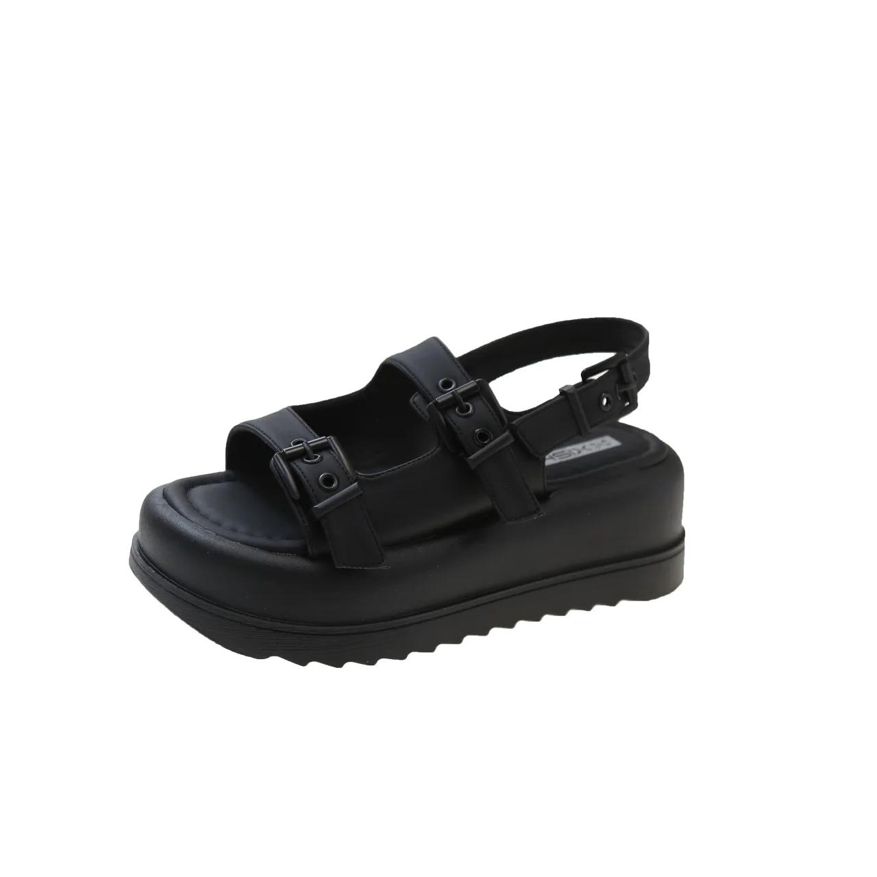 

Сандалии женские на толстой подошве, лето 2024, новые европейские и американские двухслойные пляжные сандалии для женщин, туфли на платформе, сандалии 40 чёрный