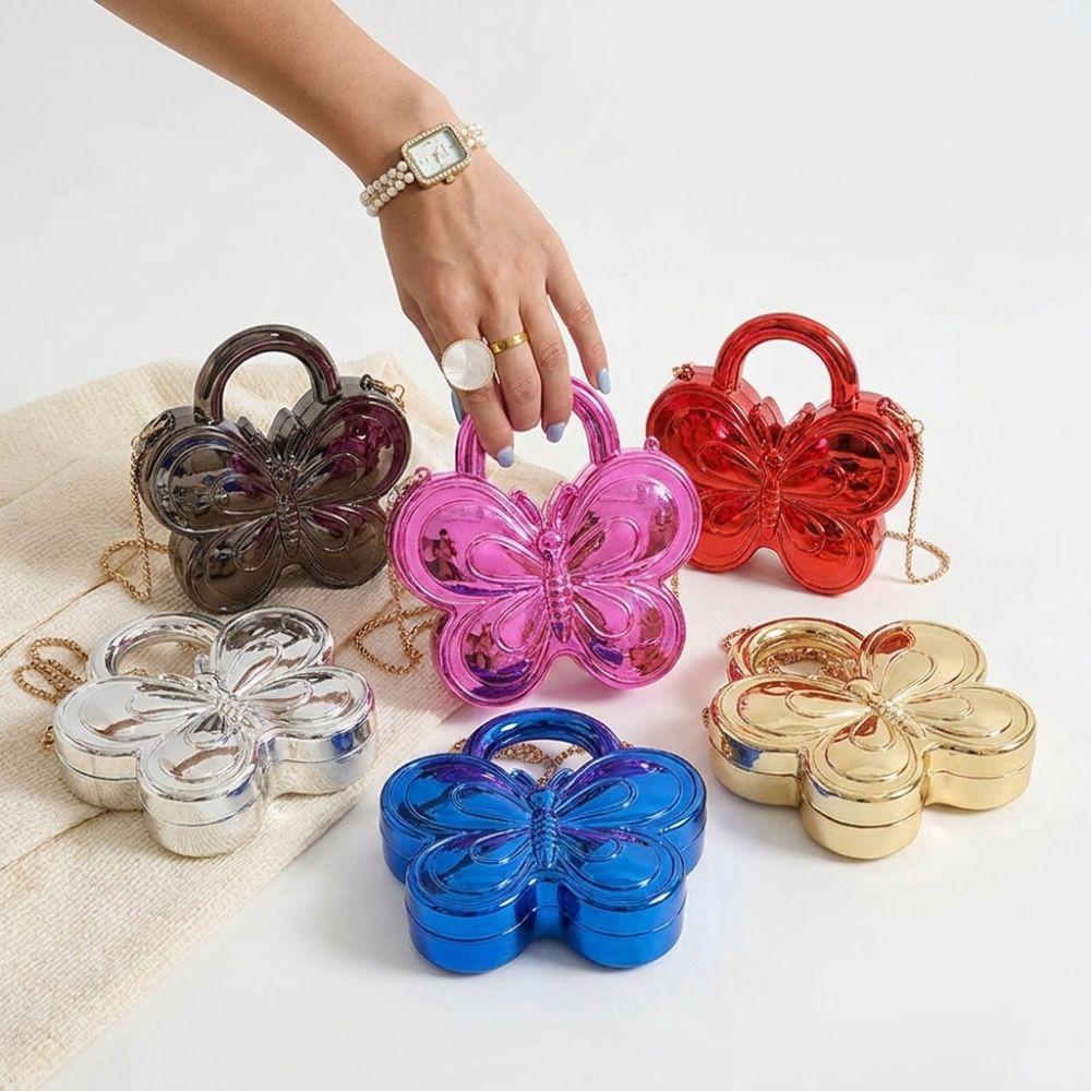Stylish Butterfly Shape Shoulder Bag Luxury Acrylic Evening Bag Metal Chain Shiny Handbag Everyday Outfits Party Wedding