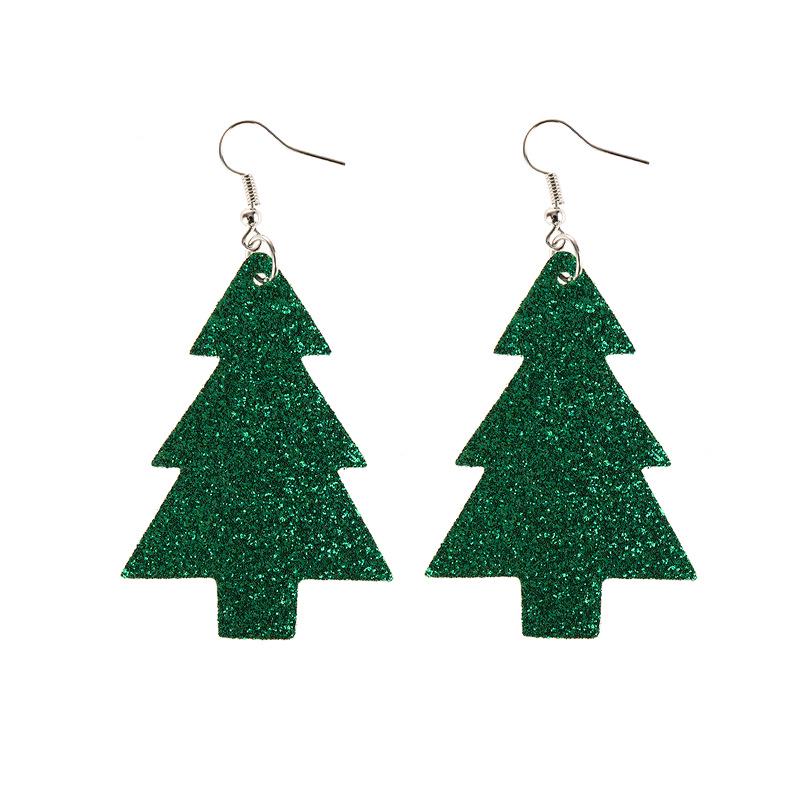 Cross-border Christmas Tree Double-sided PU Leather Teardrop Earrings