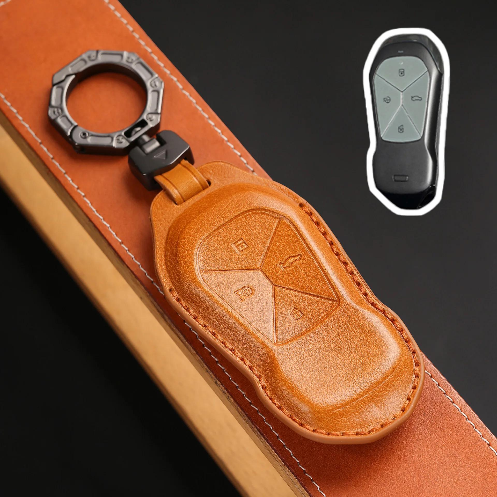 

4 Bottons Leather Car Key Case Cover Shell Accessories For Xpeng Xiaopeng P5 P7 G9 G3I