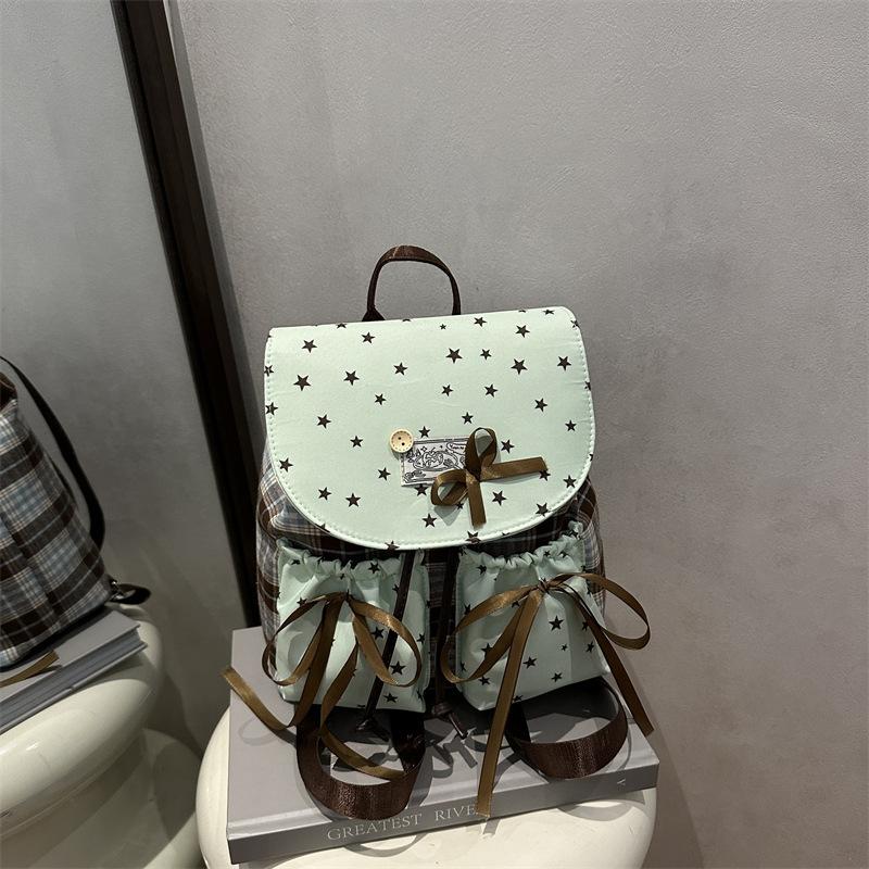 new niche retro college style backpack bag women s lace bow fashion versatile small backpack зелёный