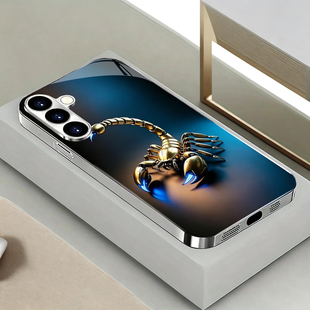 Mecha Gold Scorpion Silver Electroplated Glass Phone Case For Samsung Galaxy S25 Ultra S24 S23 S22 Plus Hard Shockproof Cover
