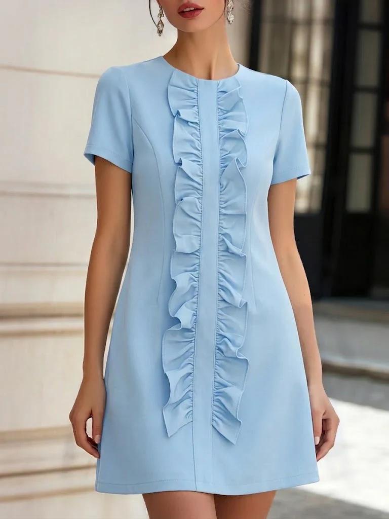 2026 summer new Amazon cross-border French round neck ruffle temperament commuter dress women S