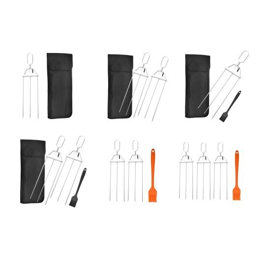 3-Prong Grill Skewers, Stainless Steel BBQ Skewers with Pusher, Rust-proof Grill Sticks for Meat Vegetables Chicken Shrimp, Outdoor Cooking Essential