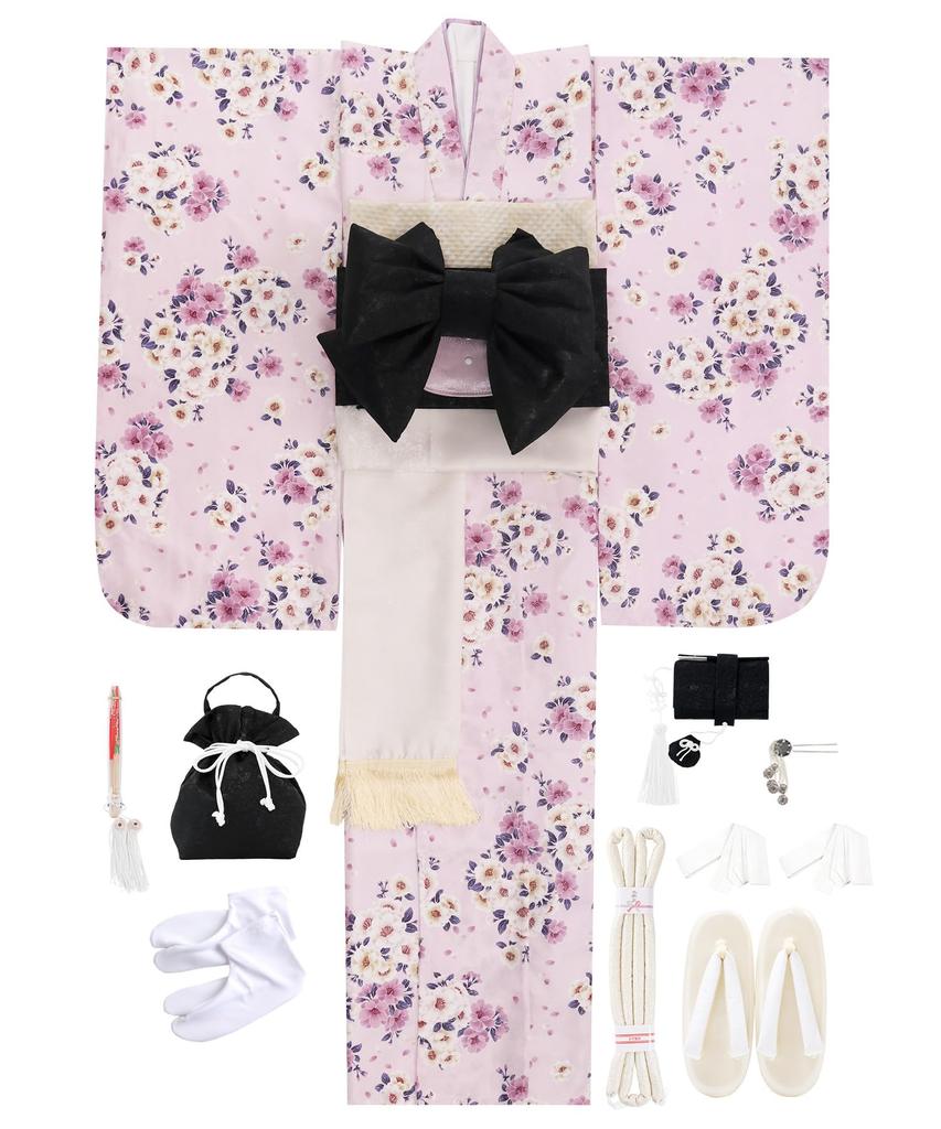 Shichigosan Kimono Set 753 Full Dull Yumesaki [KYOETSU] [Kyoetsu] 7-year-old Girl's Four-piece Obi, Accessories, Hakoseko, Set, (3. Momoka, 115-125cm)