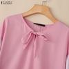 ZANZEA Women Casual Round Neck Stripe Splice Half Sleeve Loose Blouse