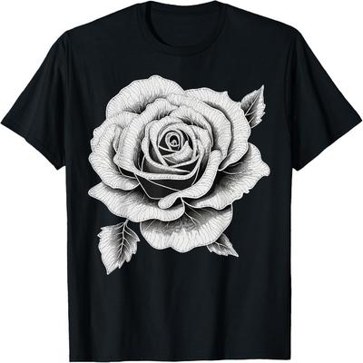 Black and White Rose Men and Rose Womens T-Shirt