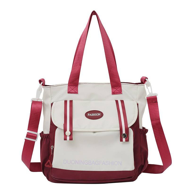 Chic Street Style Women's Canvas Bag 2024 New Colorblock Large Shoulder Bag