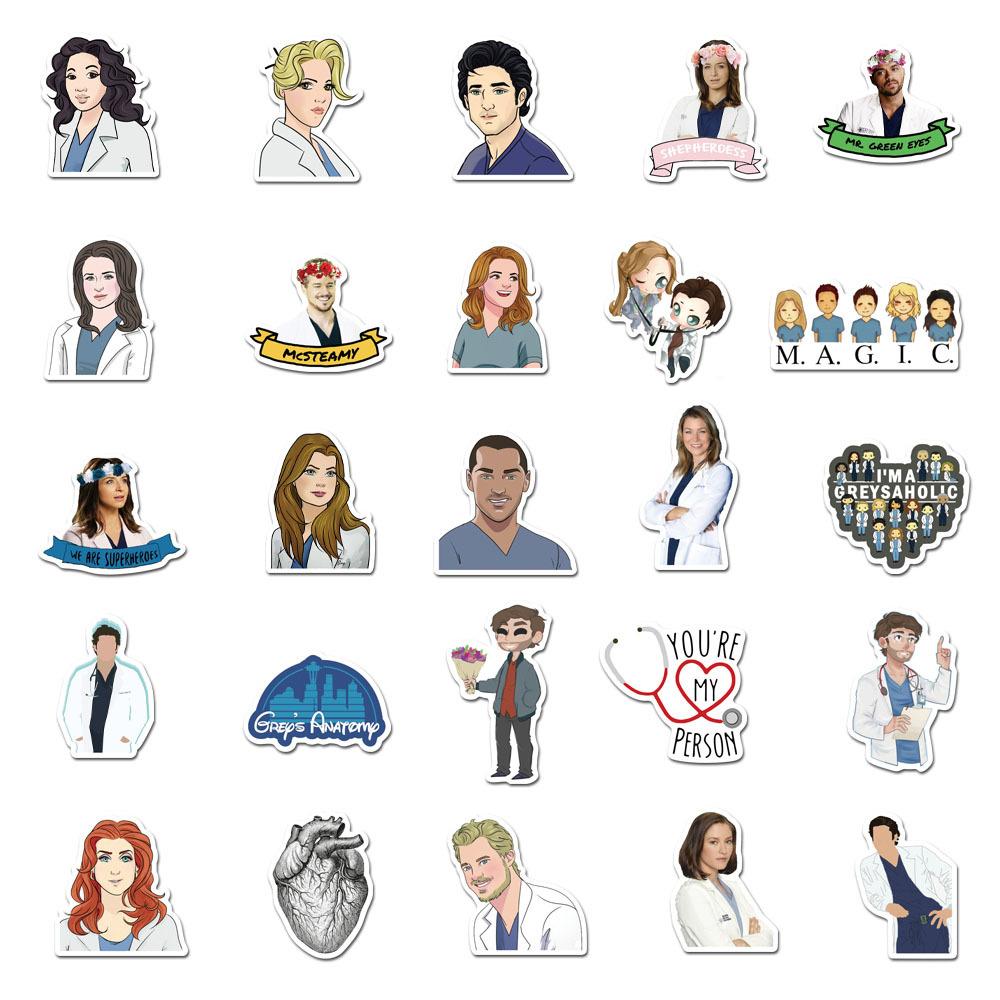 50 New American TV Series Anatomy Grey's Graffiti Stickers Suitcase Laptop Guitar Waterproof Stickers