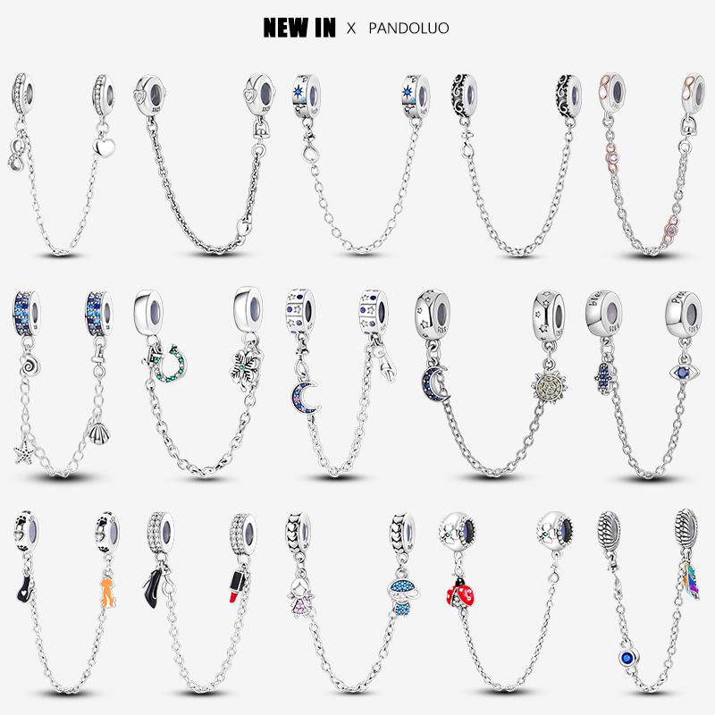 

New in Original Style Star Moon Demon Eye Safety Chain Fits Bracelet For Women Silver Jewelry Party Birthday Gift