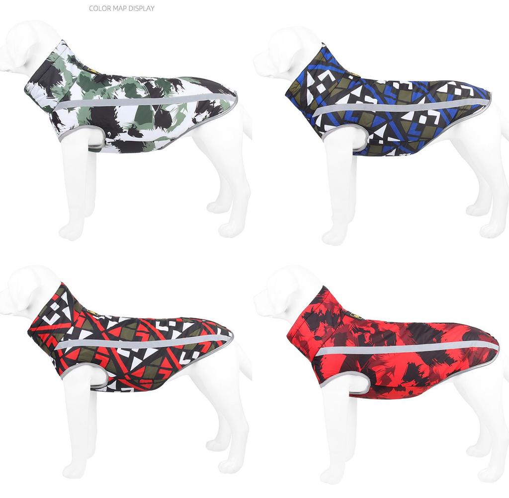 Veste d'hiver imperméable rembourrée pour chien, treillis Doodle bleu, garde au chaud, réflexion nocturne, manteau en coton pour animaux de compagnie, vêtements, fournitures pour animaux de compagnie