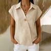 Women V Neck Button Down Shirt Short Sleeve Casual Blouse Lightweight Relaxed Fit Summer Top