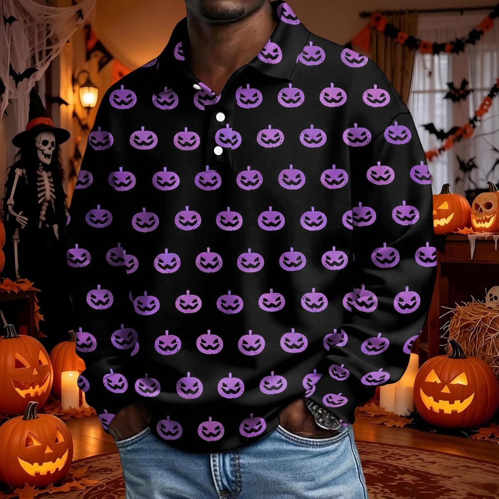 Men's Long Sleeve Button-Down Shirt for Halloween Costume Party Wear