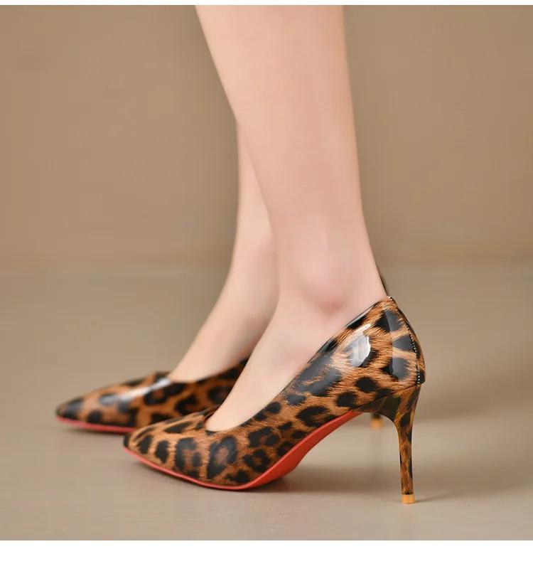 Fashion Sexy Leopard Print Pointed Thin Heel Women's Shoes, Fashionable High Heels, Plus Size Single Shoes 35-42 High Heels