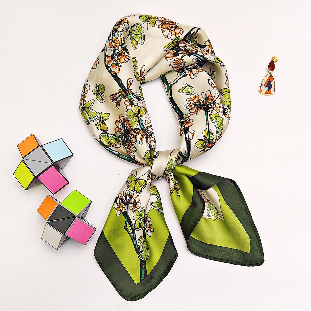 2026 New Green Silk Scarf - Versatile Women's Satin Square Scarf for a High-End Feel and Style