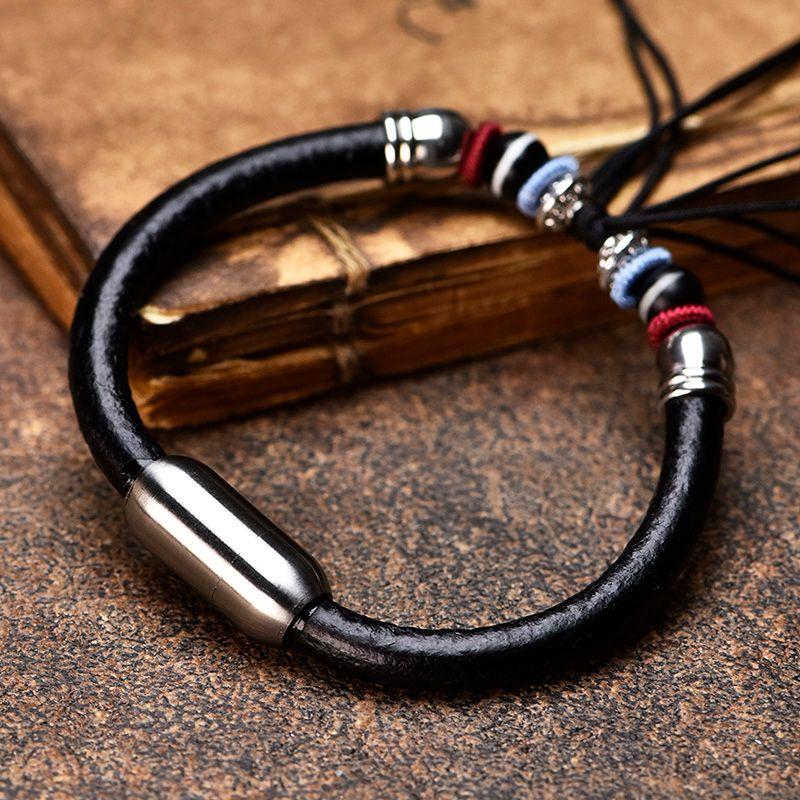 

Браслет из чистой коровьей кожи Полуфабрикаты Застежка-присоска Нишевый Универсальный Тибетский стиль Ремешок для ношения Тяньчжу Сделай сам Ретро Ручной работы Black rope (total length 14-15cm)