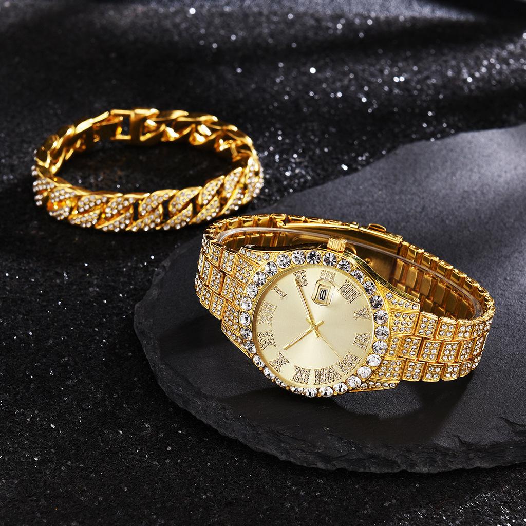 Ceas 2025 Bărbați Personalitate Stil Hip Hop Roman Diamant Cuarț Ceas Bărbați
