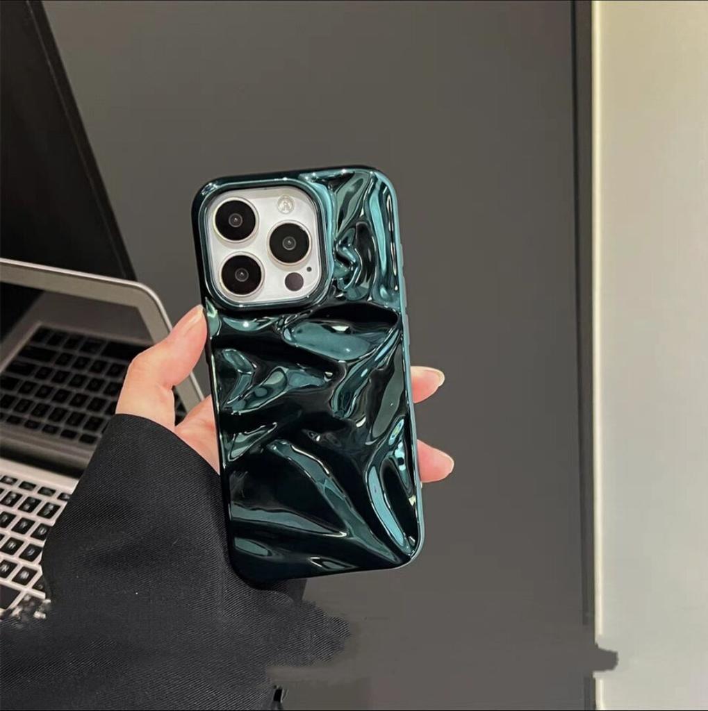 Fashion Plating Glossy Laser Wrinkle Sparkle Case For iPhone 16 15 14 13 12 11 Pro Max Plus Meteorite Texture Bumper Cover Funda