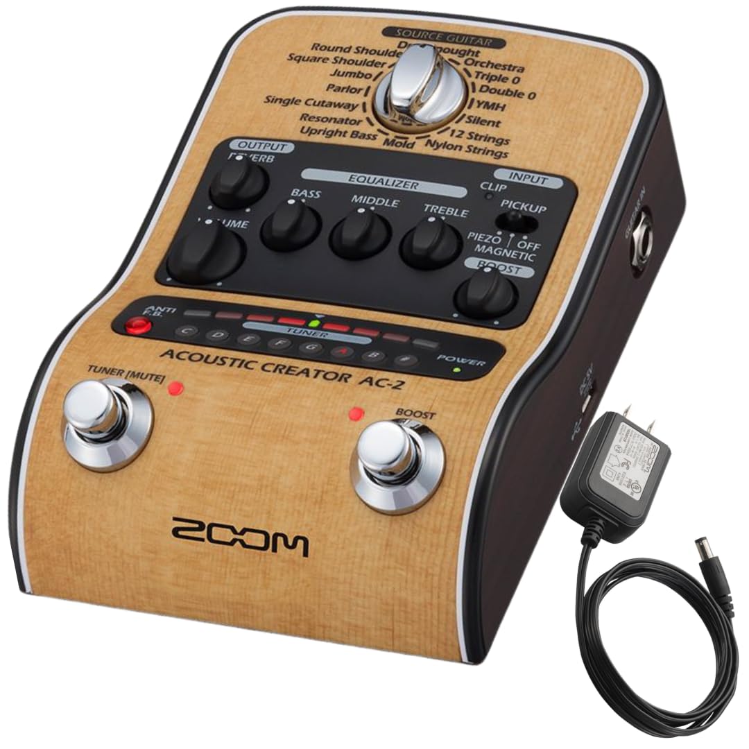 

ZOOM Acoustic Guitar Preamp Extended Warranty 16 DI XLR Battery AC Adapter AC Series AC-2 [3-Year Included] Piezo/Magnetic Compatible, Presets, бежевый