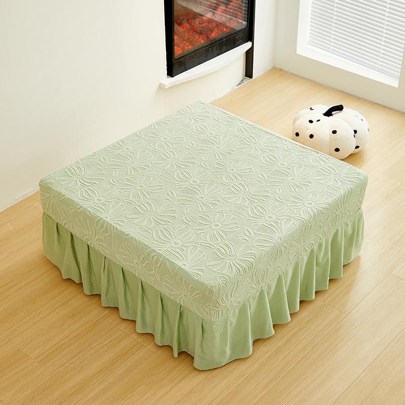 Elastic Jacquard Velvet Footstool Cover House Pouf Stool Ottoman Cover Living Room Furniture Protector Sofa Cover With Skirt