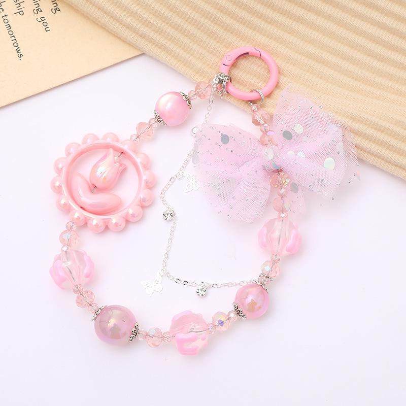 New Pearl Bow Beaded Pendant Phone Case Charm Wrist Strap Lanyard