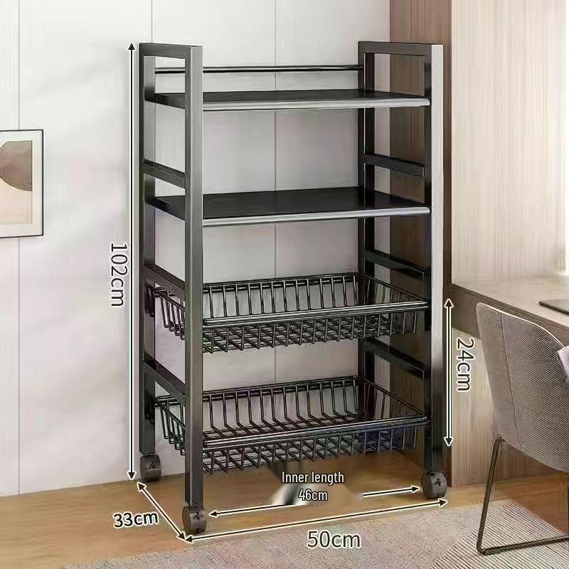 Multi-Layer Kitchen Rack: Extra Thick Microwave, Fruit & Veggie Storage with Wire Baskets & Rollers